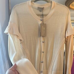 Burberry Beige Cardigan with Ruffle Detail